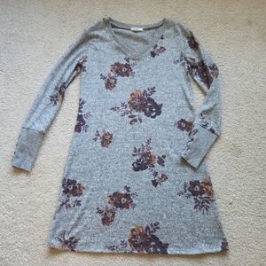 Floral Gray Long Sleeve Dress